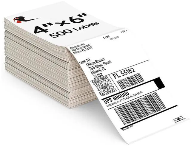 Main image of 4x6 Thermal Labels 500/Stack, Shipping Thermal Labels 4x6 Fanfold Compatible with Rollo, Zebra, MUNBYN Printers (Commercial Grade)