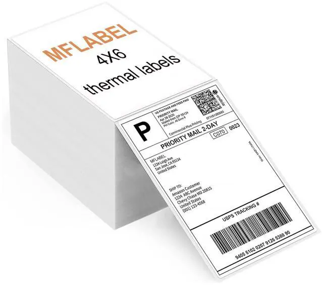 Main image of 4x6 Direct Thermal Labels (1000 Labels) 4" x 6" Perforated Shipping Labels Compatible with Zebra Printers Fanfold Thermal Label Stickers for Shipping Packages - 1 Stacks White Labels