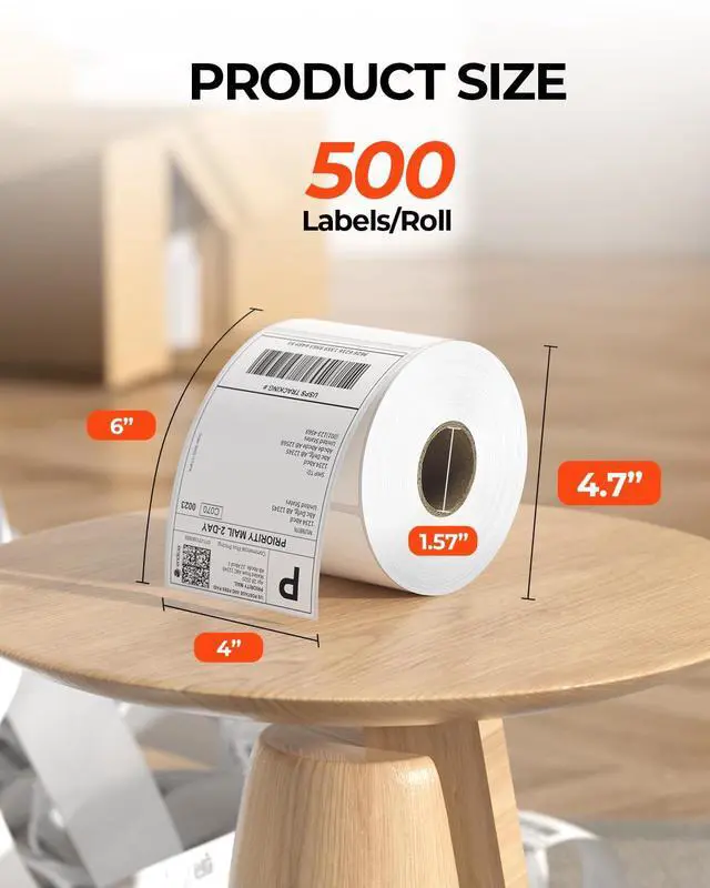 Alt view image 2 of 7 - Thermal Direct Shipping Labels, 4x6 Labels for Thermal Printer, 500 Sheets/1 Rolls, Commercial Grade