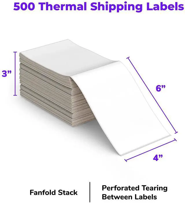 Alt view image 2 of 7 - Direct Thermal Shipping Labels - Pack of 500 4x6 Thermal Labels Fanfold - Perforated and Strong Adhesive (Commercial Grade)