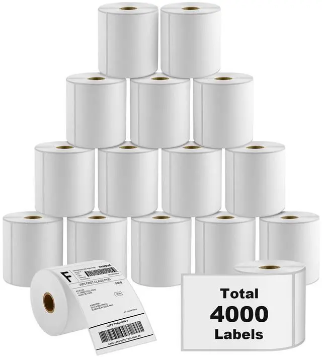 Main image of 4" x 6" Direct Thermal Labels, 4000 Pcs/16 Rolls, Perforated White Mailing Shipping Package Labels, Commercial Grade, Permanent Adhesive, Compatible with Most Thermal Printers