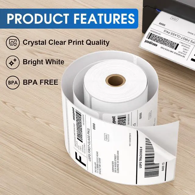 Alt view image 2 of 7 - 4" x 6" Direct Thermal Labels, 4000 Pcs/16 Rolls, Perforated White Mailing Shipping Package Labels, Commercial Grade, Permanent Adhesive, Compatible with Most Thermal Printers