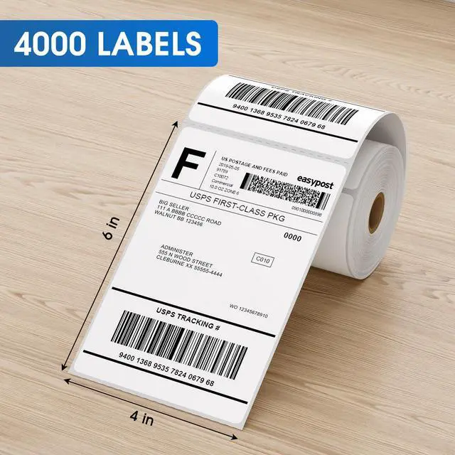 Alt view image 3 of 7 - 4" x 6" Direct Thermal Labels, 4000 Pcs/16 Rolls, Perforated White Mailing Shipping Package Labels, Commercial Grade, Permanent Adhesive, Compatible with Most Thermal Printers