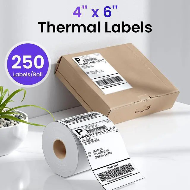 Alt view image 2 of 6 - Thermal Labels 4x6, Pack of 250 4x6 Roll Labels, Commercial Grade, Strong Adhesive Shipping Label, Compatible with ASprink A64M and Most Thermal Printer & Shipping Supplies