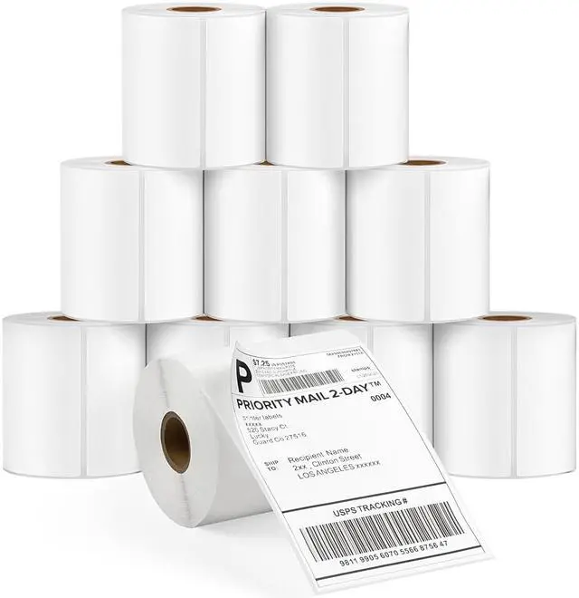 Main image of 4" x 6" Direct Thermal Shipping Labels 2500 Thermal Label Stickers Commercial Grade 10 Rolls Perforated Shipping Label Compatible with Zebra, Rollo, Jadens, Nelko (10 Rolls - 2500 Labels)