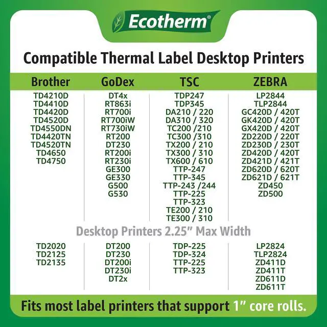 Alt view image 6 of 7 - 2.25" x 1.25" Thermal Labels | 4 Rolls | 4540 Labels | fits Zebra, Munbyn, Rollo, Godex, Arkscan, iDPRT, Offnova Thermal Label Printers and More | Blank White Adhesive Stickers