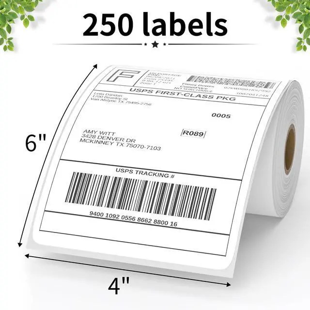 Alt view image 2 of 7 - 4"X6" Thermal Shipping Labels, 4X6 Labels,White Mailing Shipping Labels, Perforated, 250 Labels,Compatible with iDPRT, JADENS and Rollo.