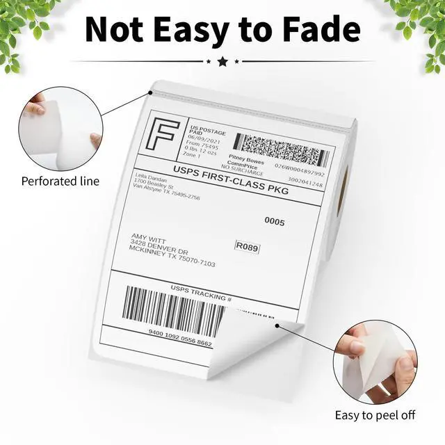 Alt view image 3 of 7 - 4"X6" Thermal Shipping Labels, 4X6 Labels,White Mailing Shipping Labels, Perforated, 250 Labels,Compatible with iDPRT, JADENS and Rollo.