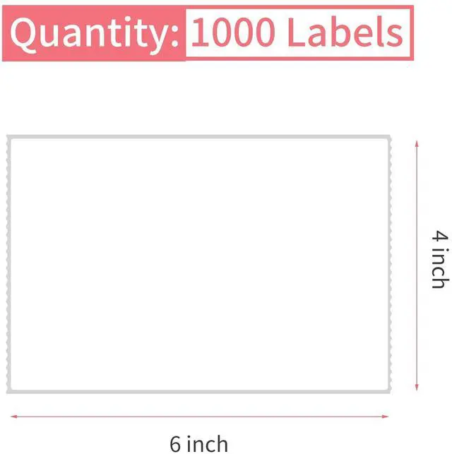 Alt view image 2 of 7 - Direct Thermal Labels 4"x 6" (1 Rolls, 1000 PCS) - for 3" Core Industrial Printers Address & Shipping Labels-White Perforations (Commercial Grade)