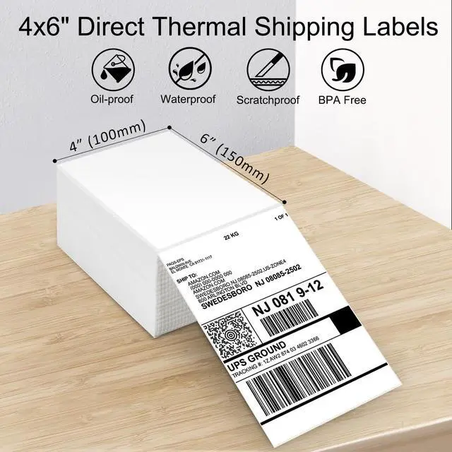 Alt view image 3 of 6 - 4''X6'' Direct Thermal Shipping Labels (1000 4x6 Fan-fold Labels) - Permanent Adhesive Postage Labels - Commercial Grade - /Rollo/Munbyn Compatible