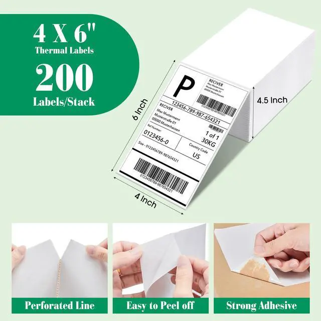 Alt view image 2 of 7 - Thermal Labels 4x6 200 Labels Fanfold Direct Shipping Label with Perforated and Strong Adhesive Mailing Stickers Paper Thermal Printer Sticker for Most Printer Shipping Supplies