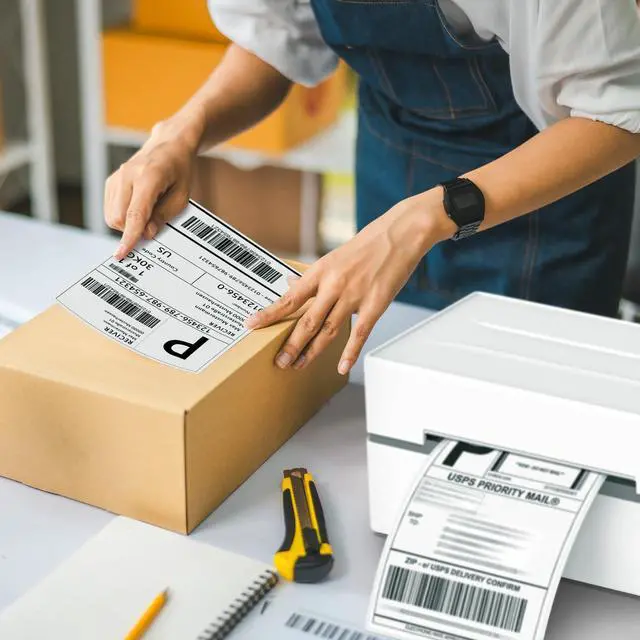 Alt view image 7 of 7 - Thermal Labels 4x6 200 Labels Fanfold Direct Shipping Label with Perforated and Strong Adhesive Mailing Stickers Paper Thermal Printer Sticker for Most Printer Shipping Supplies