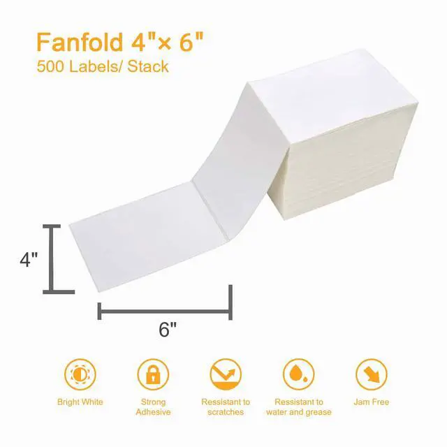 Alt view image 3 of 7 - 2000 Labels/4 Stacks 4" x 6" Fanfold Direct Thermal Labels (101mm x 152mm) Shipping Address Mailing Postage Labels Compatible for Zebra & Rollo Printer Adhesives (500 Labels/Stack)