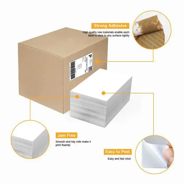 Alt view image 4 of 7 - 2000 Labels/4 Stacks 4" x 6" Fanfold Direct Thermal Labels (101mm x 152mm) Shipping Address Mailing Postage Labels Compatible for Zebra & Rollo Printer Adhesives (500 Labels/Stack)
