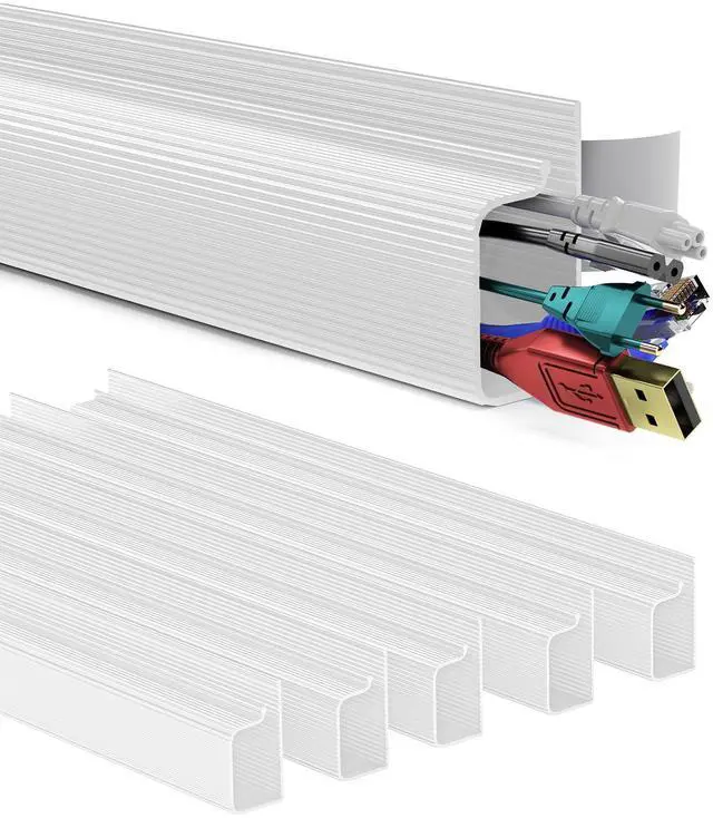 Main image of 6 Pack Safe 15.7in Tidy Cable Management Solution, Protect Kids Pets with Home Office Cable Management Under Desk, Cable Organizer, Cable Management Kit, Cord Organizer for Desk, White