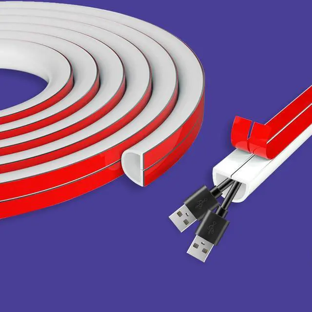 Main image of Wall Cord Hider - 118 Inch Self-Adhesive Cable Wire Cover for Walls, Flexible Cable Raceway Cord Cover for Easy Wire Management - 0.59in H x 0.39in W - White