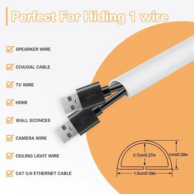 Alt view image 5 of 7 - Wall Cord Hider - 118 Inch Self-Adhesive Cable Wire Cover for Walls, Flexible Cable Raceway Cord Cover for Easy Wire Management - 0.59in H x 0.39in W - White