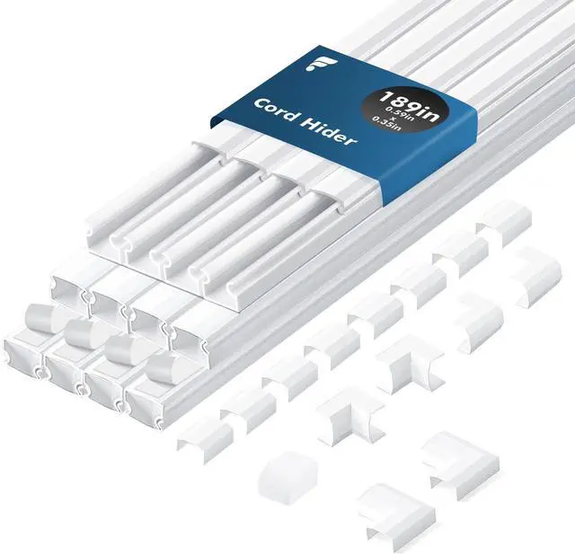 Main image of 189in Cord Hider Kit, Paintable Cable Raceway for Wall Mounted TV, Cord Covers for Wires on Wall, Wire Hider for TV Cables, White, 0.59 W x 0.35 H (15.75in x 12-Pack)