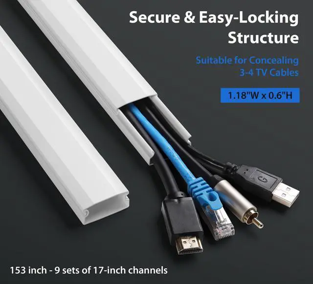 Alt view image 2 of 7 - 153in Wall Cable Hider, Cord Hider to Hide 3-4 Cords, TV Wire Hider for Wall, Cable Management Kit, Cable Raceway White, Paintable Cable Concealer, 9 x L17in x W1.18in x H0.6in