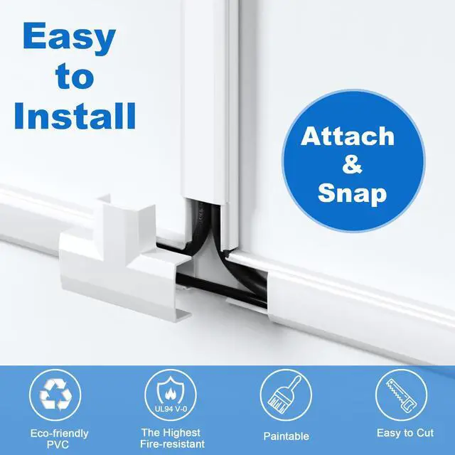 Alt view image 4 of 7 - 153in Wall Cable Hider, Cord Hider to Hide 3-4 Cords, TV Wire Hider for Wall, Cable Management Kit, Cable Raceway White, Paintable Cable Concealer, 9 x L17in x W1.18in x H0.6in