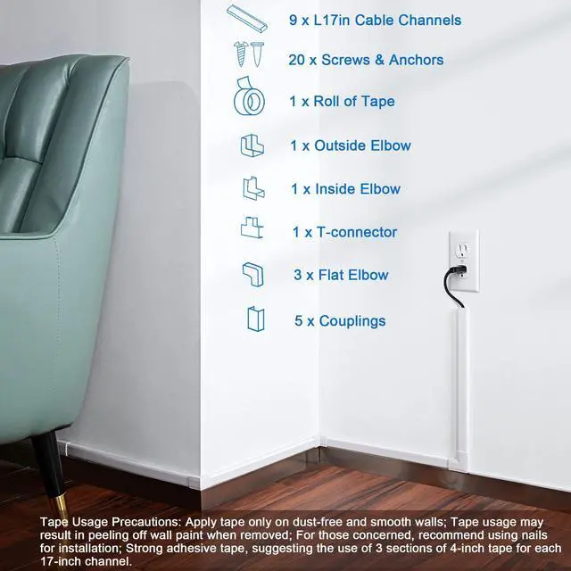 Alt view image 5 of 7 - 153in Wall Cable Hider, Cord Hider to Hide 3-4 Cords, TV Wire Hider for Wall, Cable Management Kit, Cable Raceway White, Paintable Cable Concealer, 9 x L17in x W1.18in x H0.6in