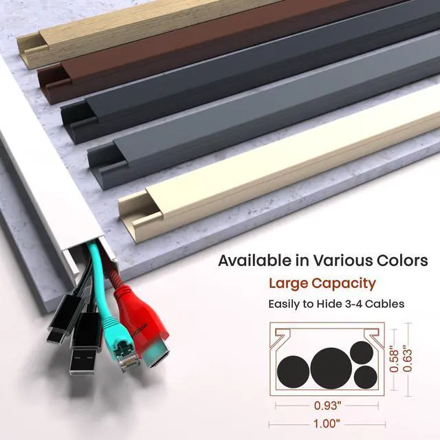 Alt view image 2 of 7 - Cord Hider, Wire Cover, Cord Covers Wall Mounted TV, Cable Hider, 157 in Paintable White Raceway Kit, Electrical Cords Concealer, Cable Management, Hide Cords Wall, Wire Molding, Adhesive Channel
