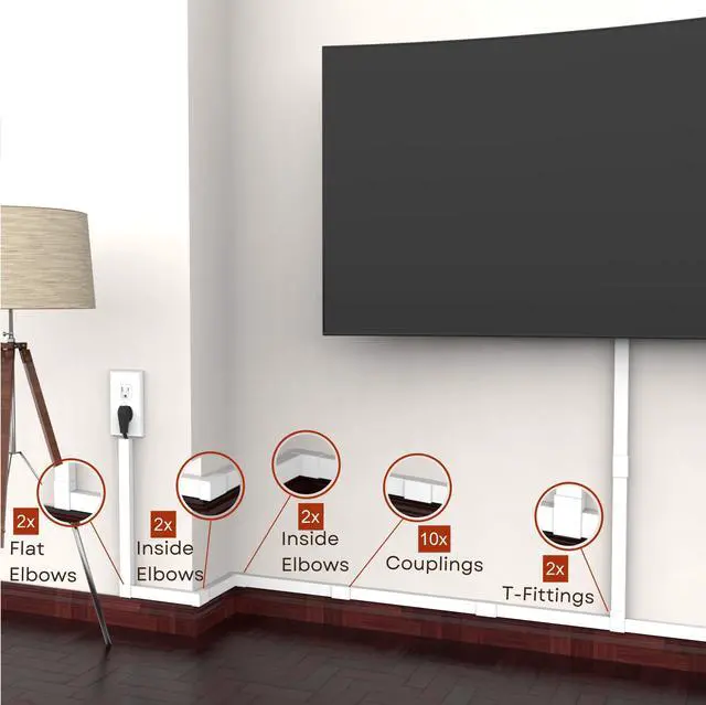 Alt view image 3 of 7 - Cord Hider, Wire Cover, Cord Covers Wall Mounted TV, Cable Hider, 157 in Paintable White Raceway Kit, Electrical Cords Concealer, Cable Management, Hide Cords Wall, Wire Molding, Adhesive Channel