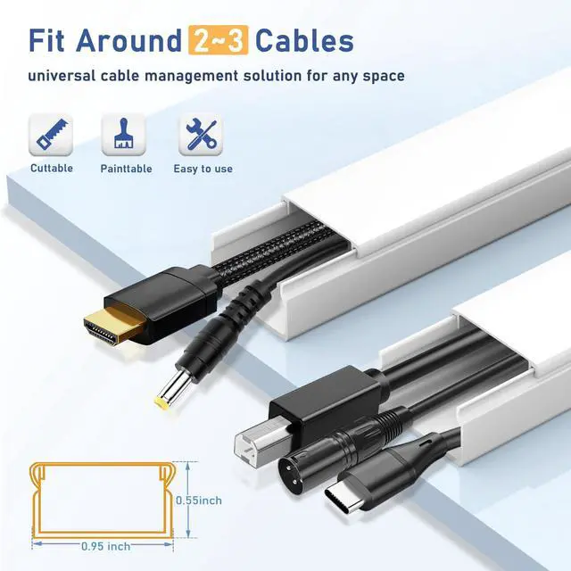 Alt view image 2 of 7 - Cord Cover Raceway Kit - 157" Paintable Cable Concealer, Wire Hider for TV Wall Mounting and Wire Management