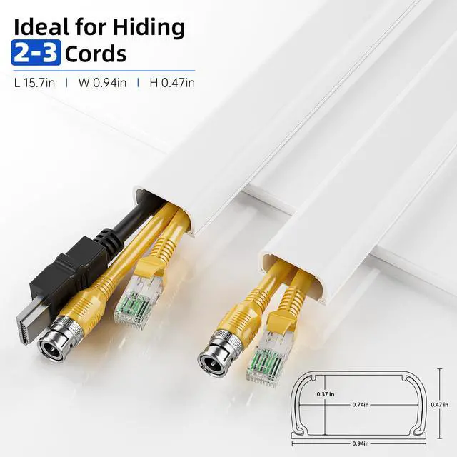 Alt view image 2 of 7 - 236in Cord Hider, Cord Covers for 2-3 Wires on Wall, Premium TV Cable Hider, Paintable Wire Hiders Wire Covers for Cords on Wall, Easier Setup Cable Cover Raceway, W0.94 H0.47in, White