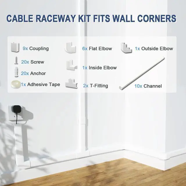Alt view image 7 of 7 - Cord Cover Raceway Kit - 157" Paintable Cable Concealer, Wire Hider for TV Wall Mounting and Wire Management