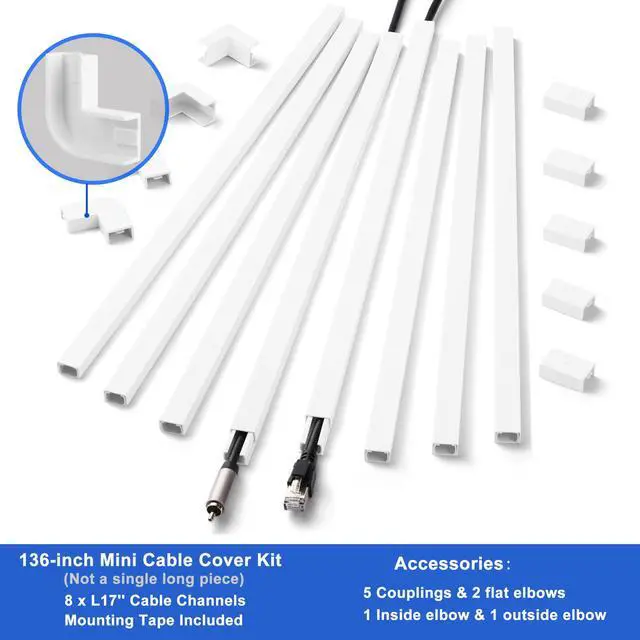 Alt view image 6 of 7 - Cord Hider Wall for One Cord, 136in Cord Covers for Wires on Wall, Easy Install Cable Cover Wall, Cable Raceway White Hide Cords, Cable Hider Cord Management Wall, 8X L17in W0.6in H0.4in