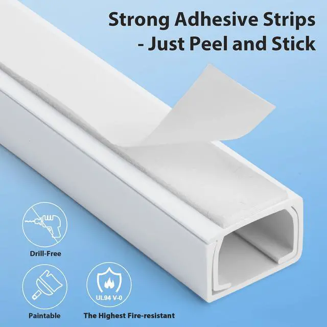Alt view image 5 of 7 - Cord Hider Wall for One Cord, 136in Cord Covers for Wires on Wall, Easy Install Cable Cover Wall, Cable Raceway White Hide Cords, Cable Hider Cord Management Wall, 8X L17in W0.6in H0.4in