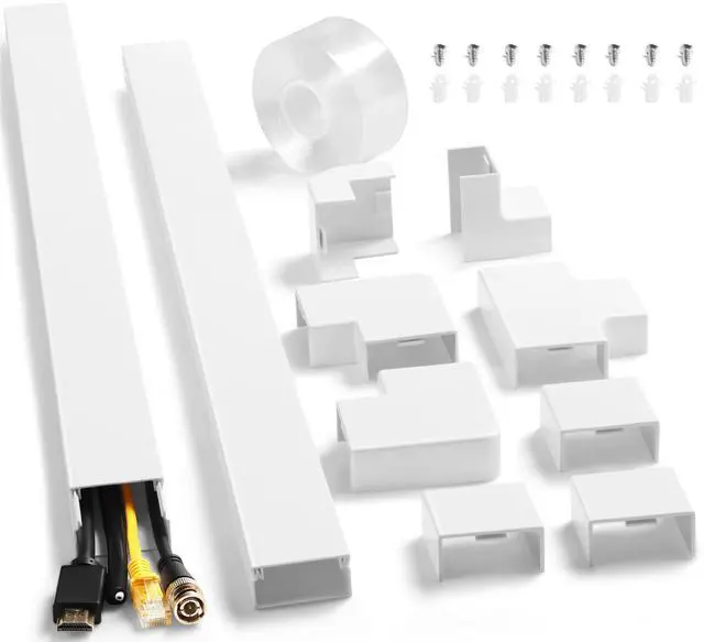 Main image of Cord Hider Kit 126in (8 x L15.7in) - Cable Covers for Wires on Wall, Wire Hider for Wall Mounted TV, White Cable Raceway, Paintable Cord Cover Cable Management for Home Office, W1.54in x H0.75in