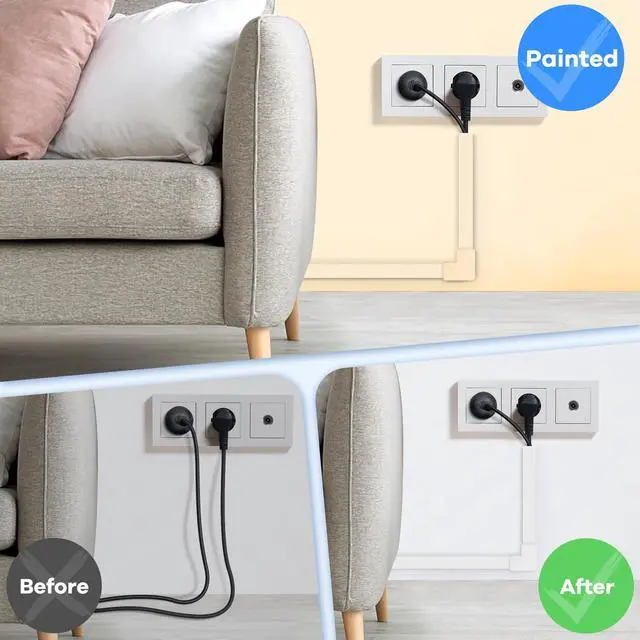Alt view image 6 of 7 - Cord Hider Kit 126in (8 x L15.7in) - Cable Covers for Wires on Wall, Wire Hider for Wall Mounted TV, White Cable Raceway, Paintable Cord Cover Cable Management for Home Office, W1.54in x H0.75in