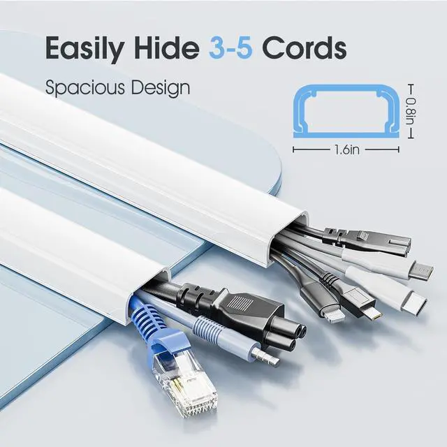 Alt view image 2 of 7 - Large Cord Hider - 47in Wire Hiders for TV on Wall, Paintable Cable Hider, X-Large Cable Management Kit, Cord Hiding for Wall, W1.6in H0.8in White