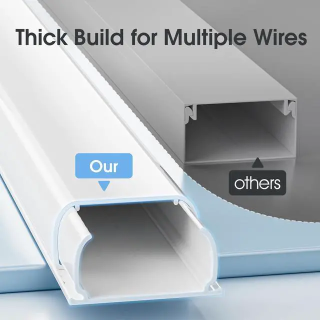 Alt view image 3 of 7 - Large Cord Hider - 47in Wire Hiders for TV on Wall, Paintable Cable Hider, X-Large Cable Management Kit, Cord Hiding for Wall, W1.6in H0.8in White