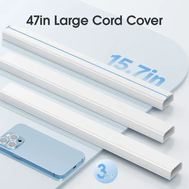 Alt view image 4 of 7 - Large Cord Hider - 47in Wire Hiders for TV on Wall, Paintable Cable Hider, X-Large Cable Management Kit, Cord Hiding for Wall, W1.6in H0.8in White