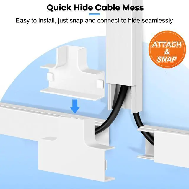 Alt view image 5 of 7 - Cord Hider Kit 126in (8 x L15.7in) - Cable Covers for Wires on Wall, Wire Hider for Wall Mounted TV, White Cable Raceway, Paintable Cord Cover Cable Management for Home Office, W1.54in x H0.75in