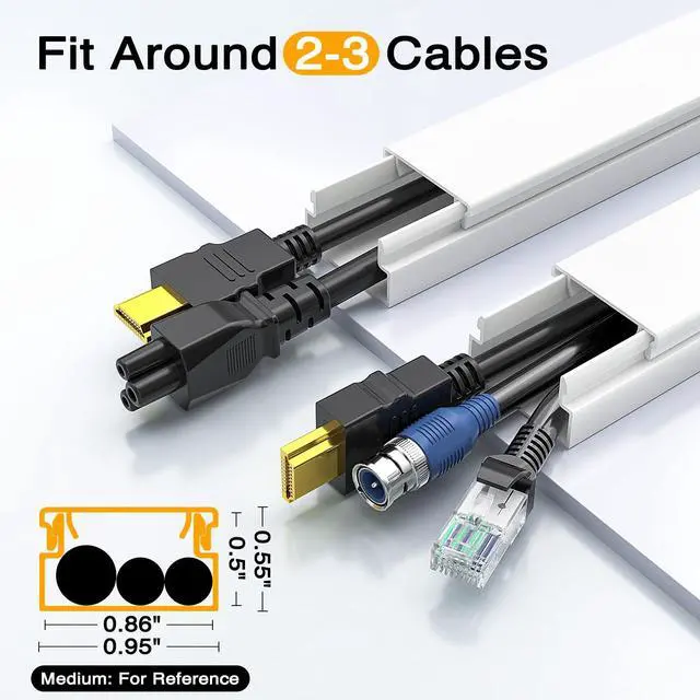 Alt view image 2 of 7 - Cord Hider, 315in Wire Covers for 2-3 Cords on Wall, Premium Cable Hider Cord Covers for Wires on Wall, Cable Management Wire Hiders for TV, Cable Raceway Kit, L15.7X W0.95x H0.55in, White