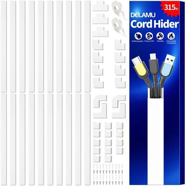 Main image of Cord Hider, 315in Wire Covers for 2-3 Cords on Wall, Premium Cable Hider Cord Covers for Wires on Wall, Cable Management Wire Hiders for TV, Cable Raceway Kit, L15.7X W0.95x H0.55in, White