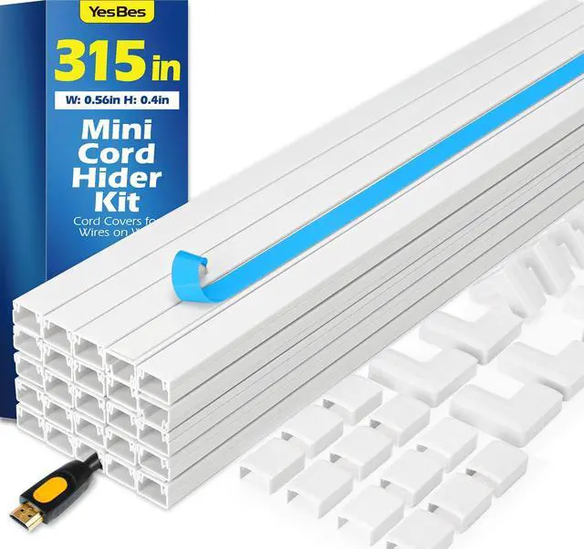 Main image of 315in Cord Hider Kit, Cord Covers for Wires on Wall, Cord Hider for Wall Mount tv, tv Cable Hider Wall kit, Paintable Cable Raceway, Wire Covers for Cords, 20X L15.7in X W0.59in X H0.4in, White
