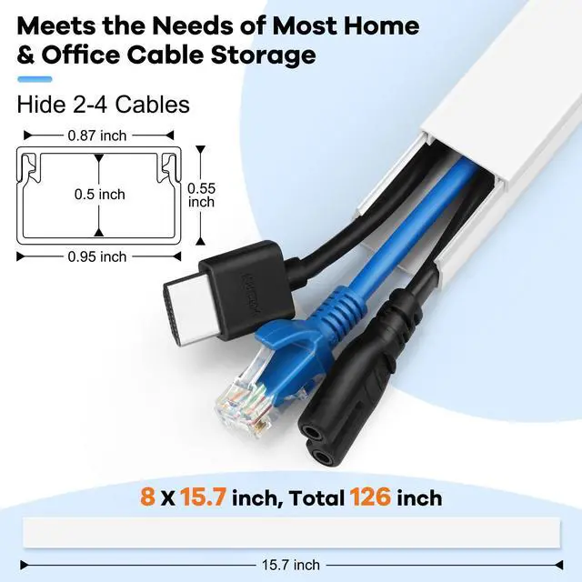Alt view image 2 of 7 - 126in Cord Hider Kit, Cord Cover for Wall Mounted TV, Paintable Wire Cover for Cords, TV Cable Hider Wall Kit, Cable Cover Wire Management, White Cords Concealer, 8 x L15.7in W0.95in H0.55in