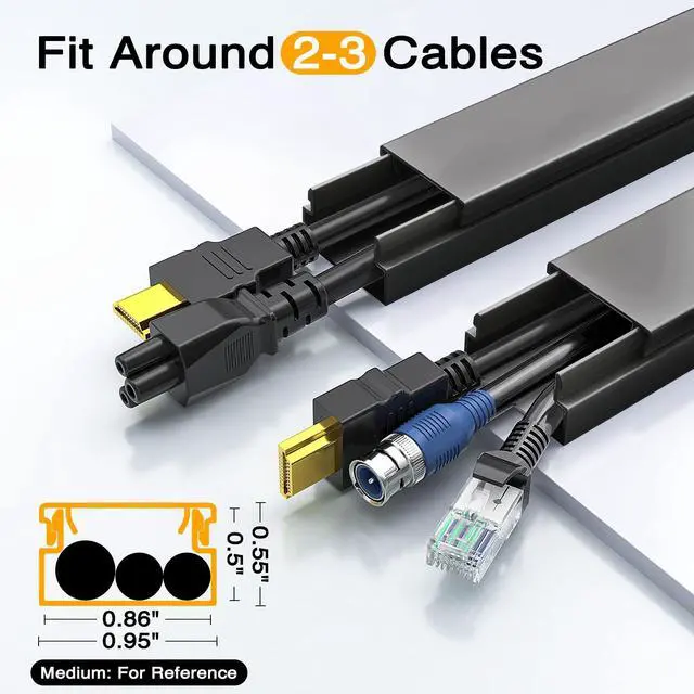 Alt view image 4 of 7 - Cable Hider, 157in Cord Hider Wall for Wall Mounted TV, Wire Hider Kit, Paintable Cable Concealer Raceway Management for Home & Office, 10XL15.7 W0.95 H0.55in, Black