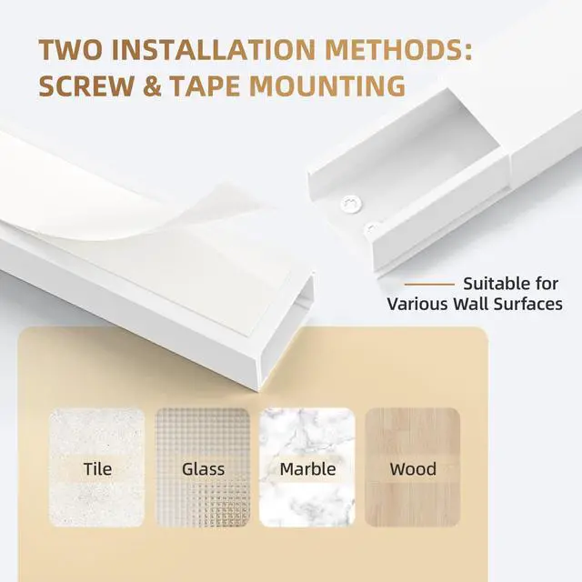 Alt view image 5 of 7 - Cable Hider, 315in Cord Covers for 2-3 Wires on Wall, TV Cord Hider Wall, Paintable Wire Hiders Wire Covers for TV Cords on Wall, Easy Mount Cable Cover Raceway Kit, W0.95 H0.55in, White