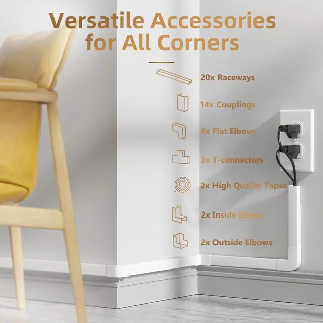 Alt view image 4 of 7 - Cable Hider, 315in Cord Covers for 2-3 Wires on Wall, TV Cord Hider Wall, Paintable Wire Hiders Wire Covers for TV Cords on Wall, Easy Mount Cable Cover Raceway Kit, W0.95 H0.55in, White