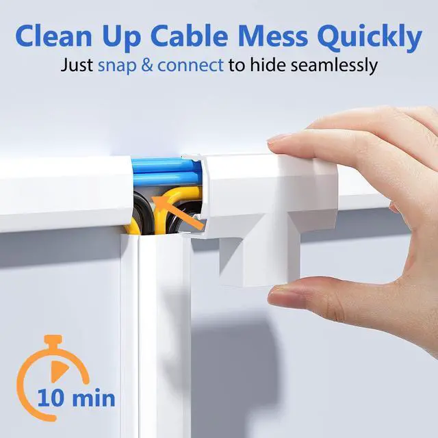 Alt view image 3 of 7 - 125in Cord Hider, Large Cord Covers for Wires on Wall, Cable Management Kit for Mount TVs, Wire Hider Cable Concealer for Home Office, W1.18in H0.6in, White