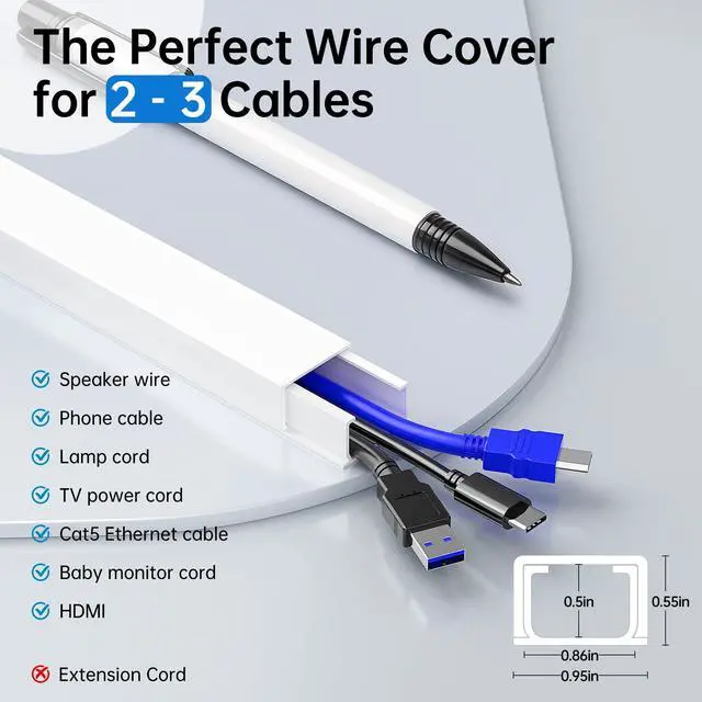 Alt view image 2 of 7 - Cable Hider, 315in Cord Covers for Wires on Wall, One-Cord Cord Hider, Paintable Wire Hiders Wire Covers for Cords, Cable Management for Hiding 2-3 Wires, 20x L15.7 W0.95 H0.55in, White