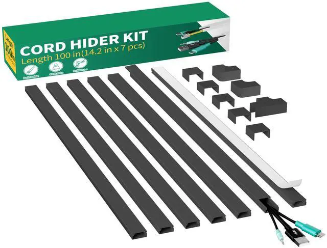 Main image of Cord Hider, 100in Self-Adhesive Cord Cover Kit for Wall Mounted TV, Paintable Wire Hider, Flexible Cable Management System, Cable Raceway Conceals 2-3 Wires, W0.95 H0.55in, Black