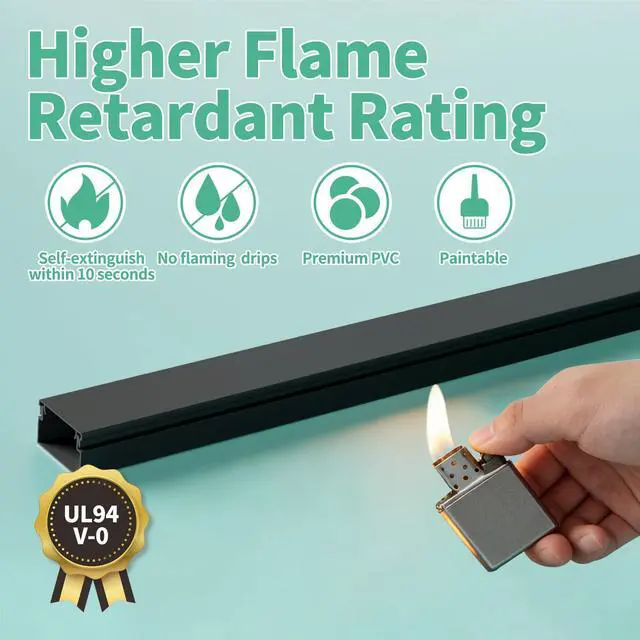 Alt view image 7 of 7 - Cord Hider, 100in Self-Adhesive Cord Cover Kit for Wall Mounted TV, Paintable Wire Hider, Flexible Cable Management System, Cable Raceway Conceals 2-3 Wires, W0.95 H0.55in, Black