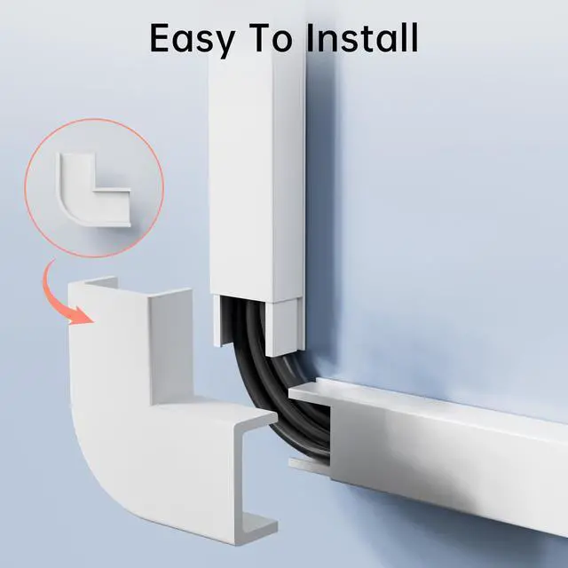 Alt view image 7 of 7 - 283in PVC Wire Covers for Cords on Wall, One-Cord Cable Concealer Kit, Paintable Cable Raceway Management, Cord Hider, Max for 2 Small Cords for Home Office, W0.59in H0.4in